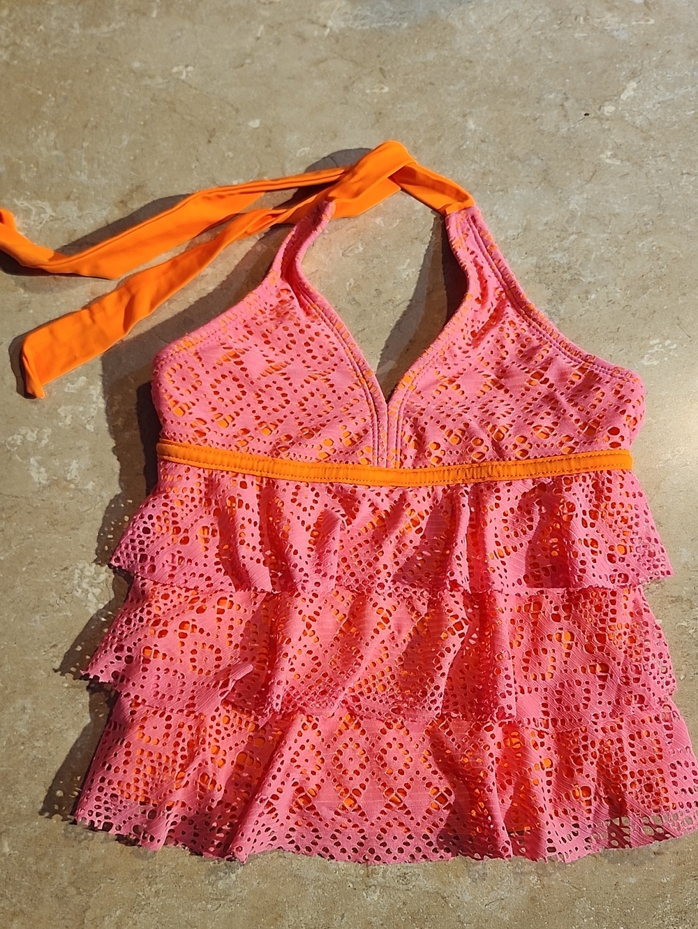 Justice Pink & Orange Ruffled Tankini Top 6